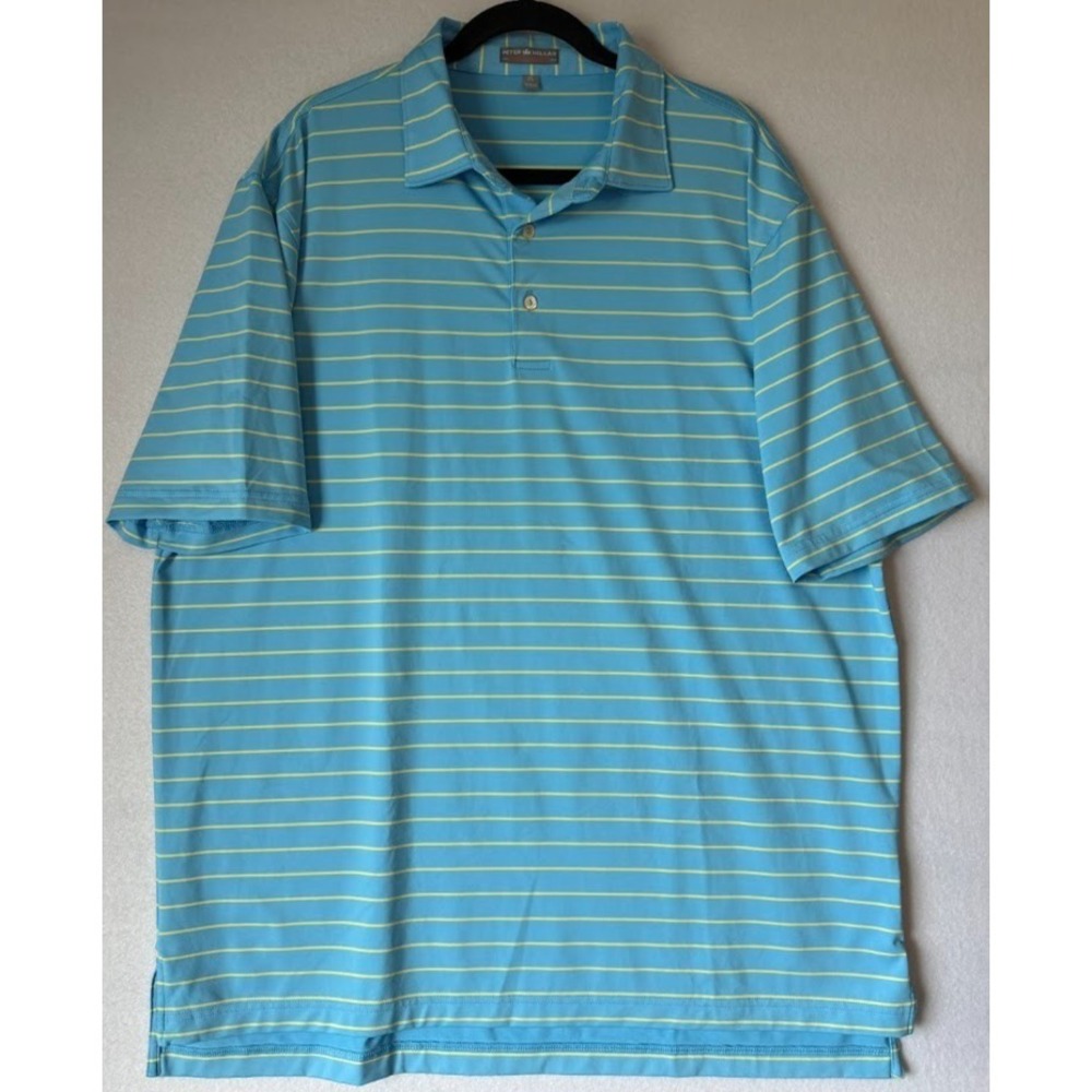 Peter Millar Summer Comfort Polo Shirt Men XL Blue Striped Golf Performance